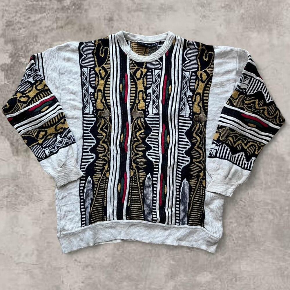 ADINO LANDO COOGO style Multicolor Red Yellow Sweater Geometric Knit Jumper L